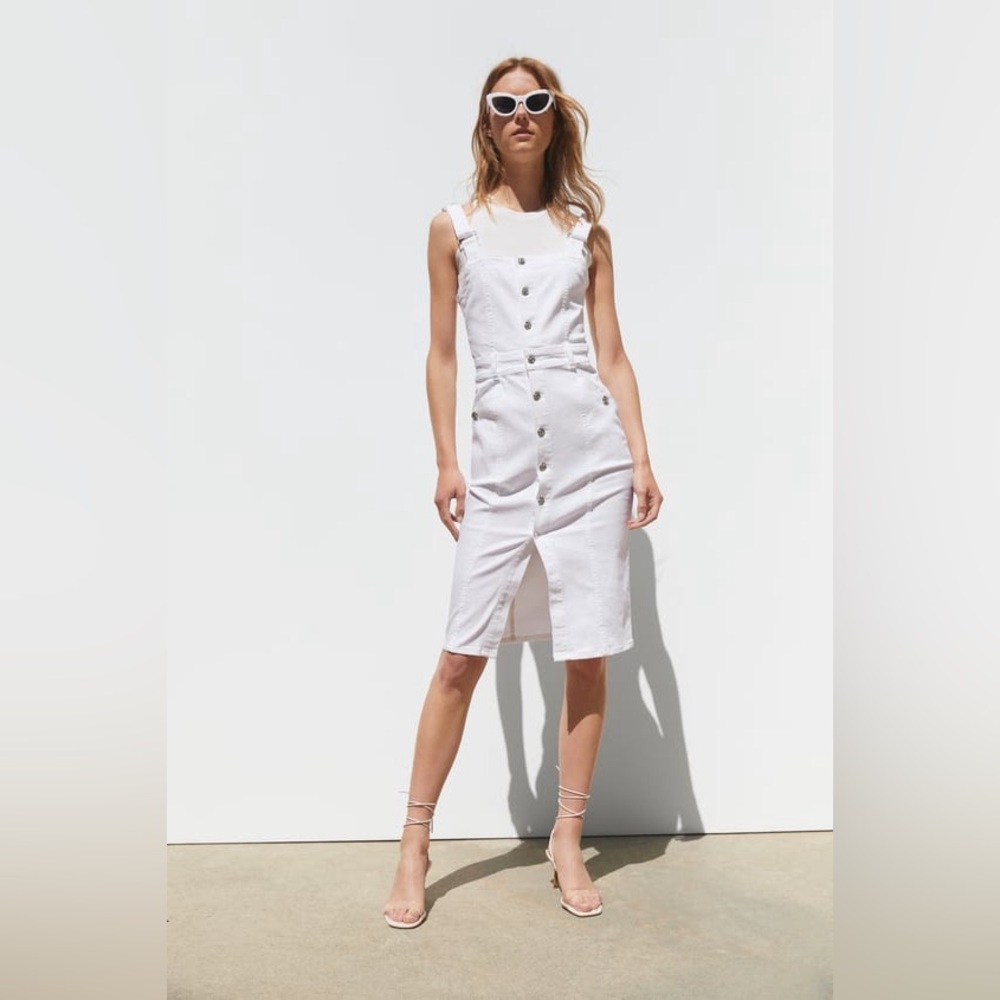Zara white Jean stretch midi dress size Small
